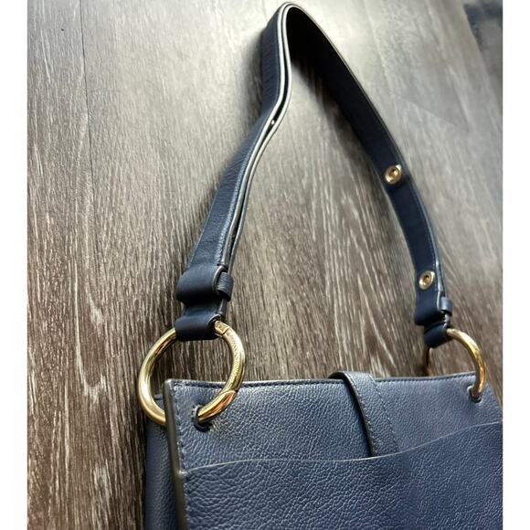 EUC Rebecca Minkoff Megan Small Leather Feed Bag Blue Twilight Gold Hardware - Picture 9 of 16